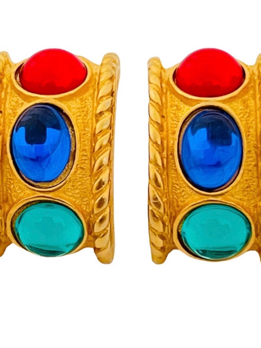 Vintage Mogul matte gold jewel glass etruscan designer earrings 18k elect